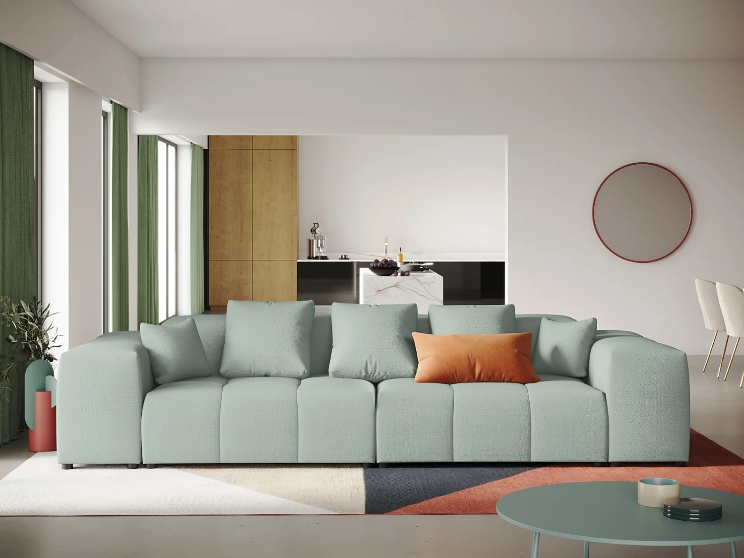 Cosmopolitan Design - Sofá modular "Rome" 3 plazas de tejido estructural menta - 320x120x75cm
