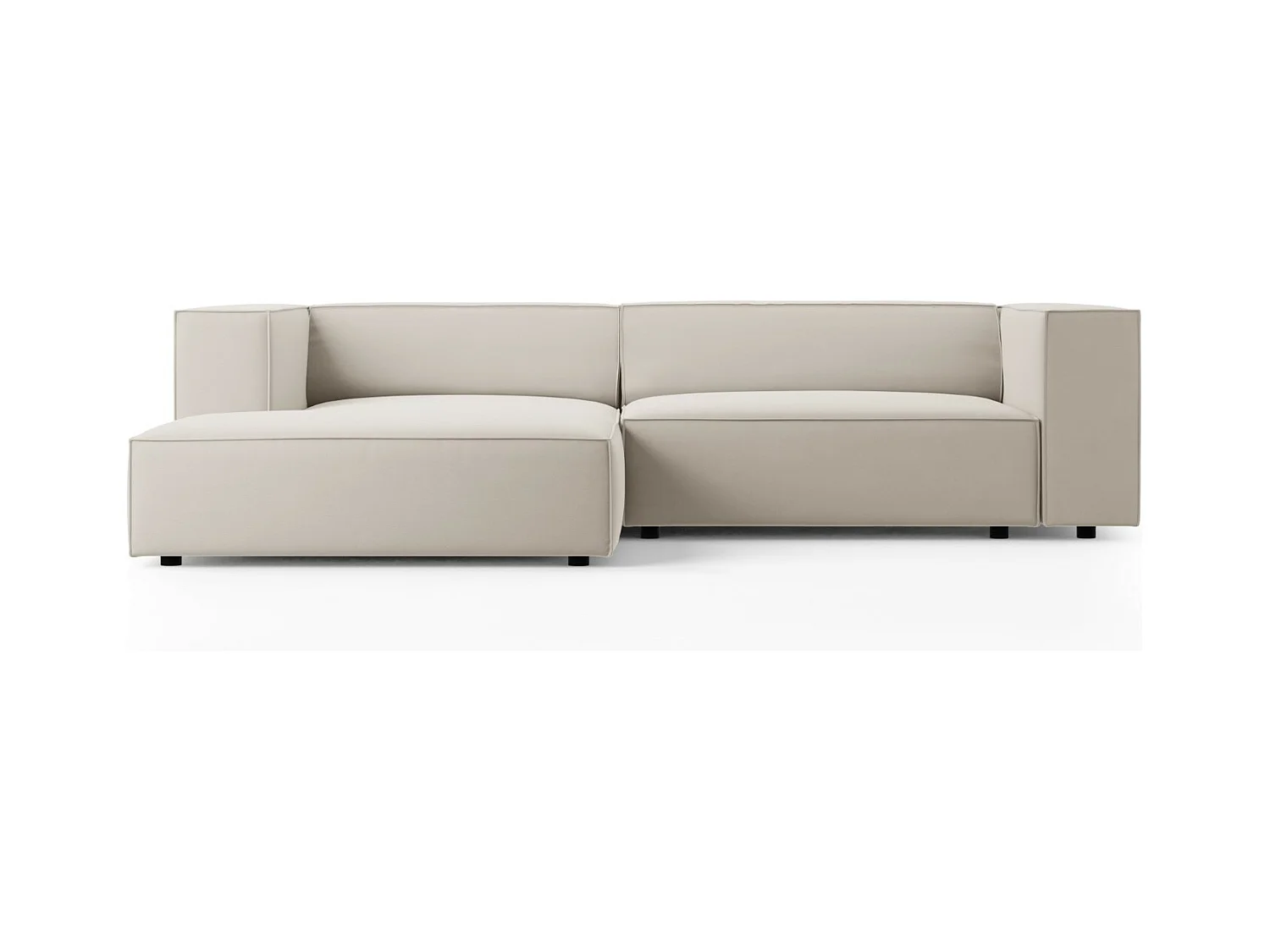 Cosmopolitan Design - Linker hoekbank "Arendal" 3 zitplaatsen, Flueel, Ecru - 224x166x70cm