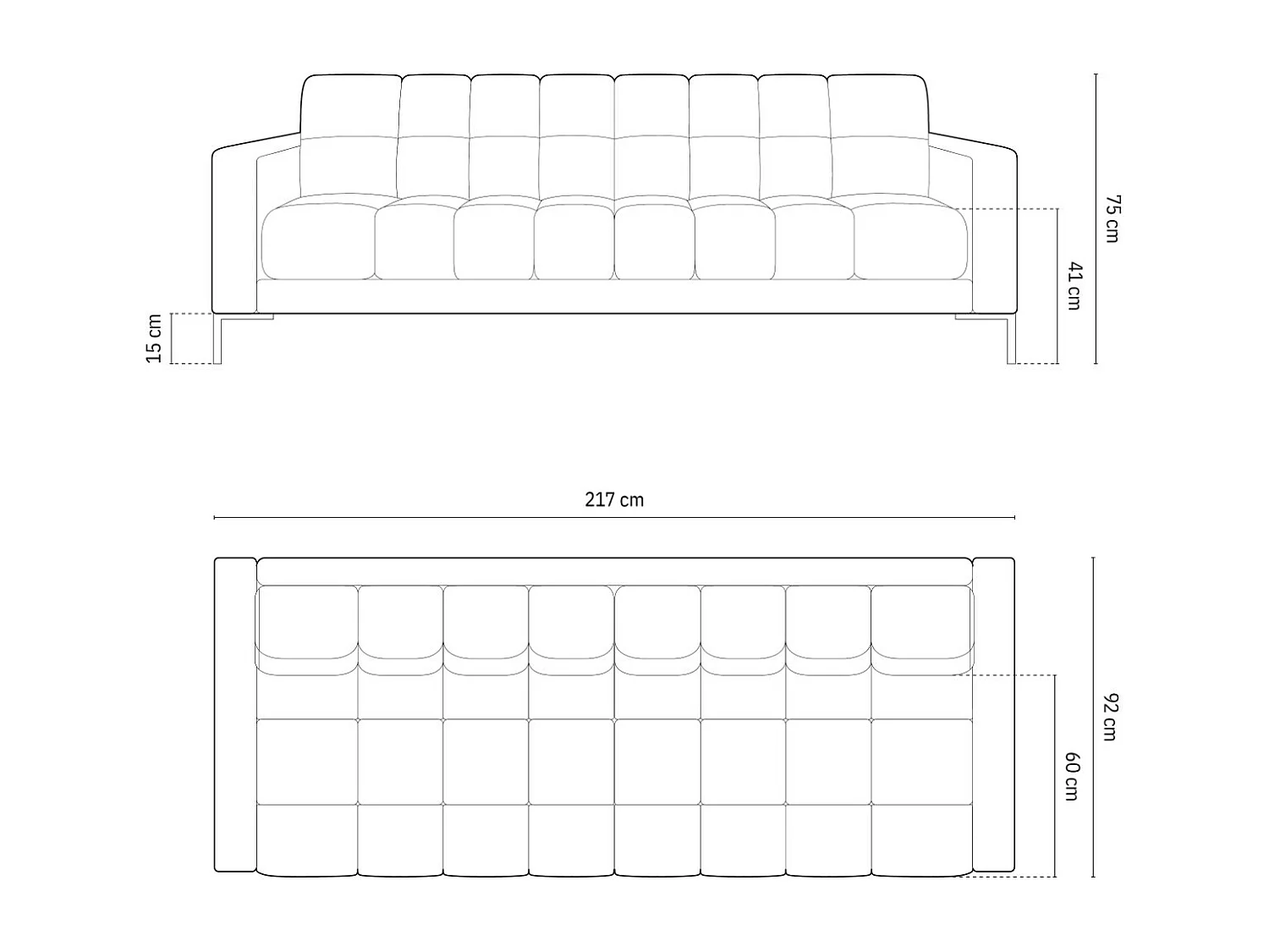 Cosmopolitan Design - 4-Sitzer Sofa "Bali" aus strukturiertem Stoff dunkelblau - 217x92x75cm