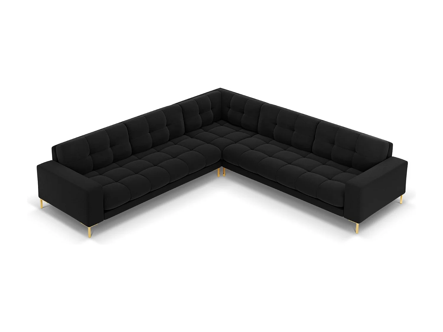 Cosmopolitan Design - Sofá esquinero simétrico "Bali" 6 plazas de terciopelo negro - 256x256x75cm