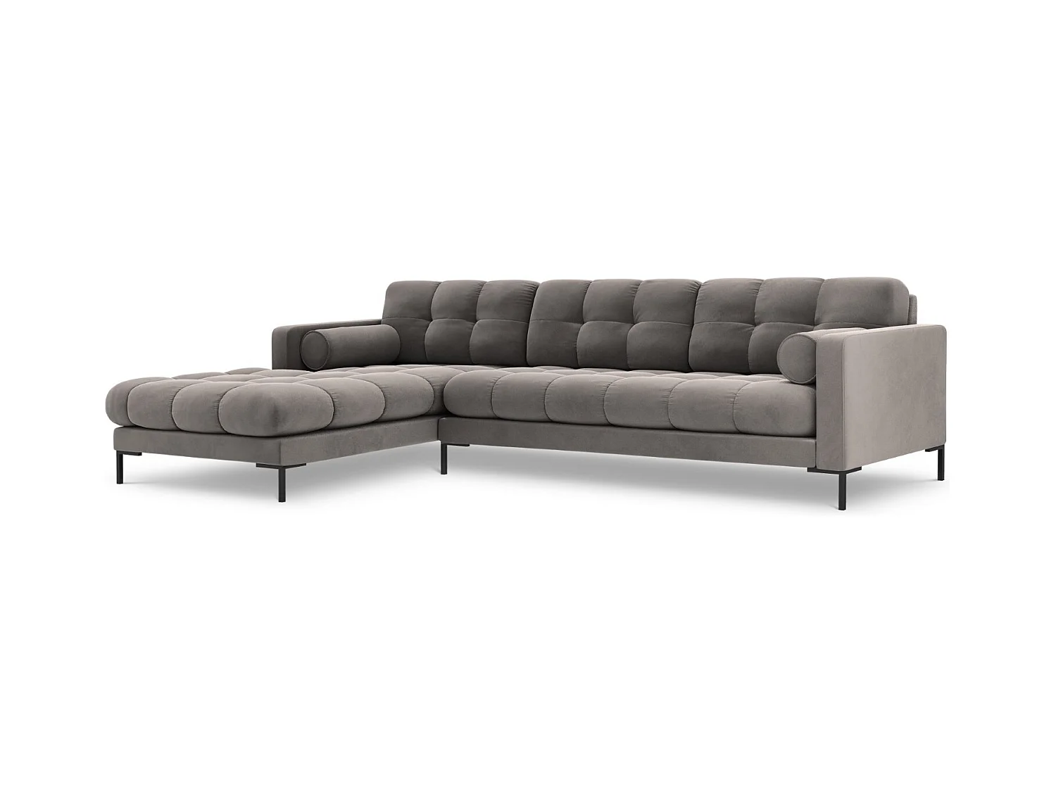 Cosmopolitan Design - Linker hoekbank "Bali" 5 zitplaatsen, Flueel, Lichtgrijs - 293x185x75cm