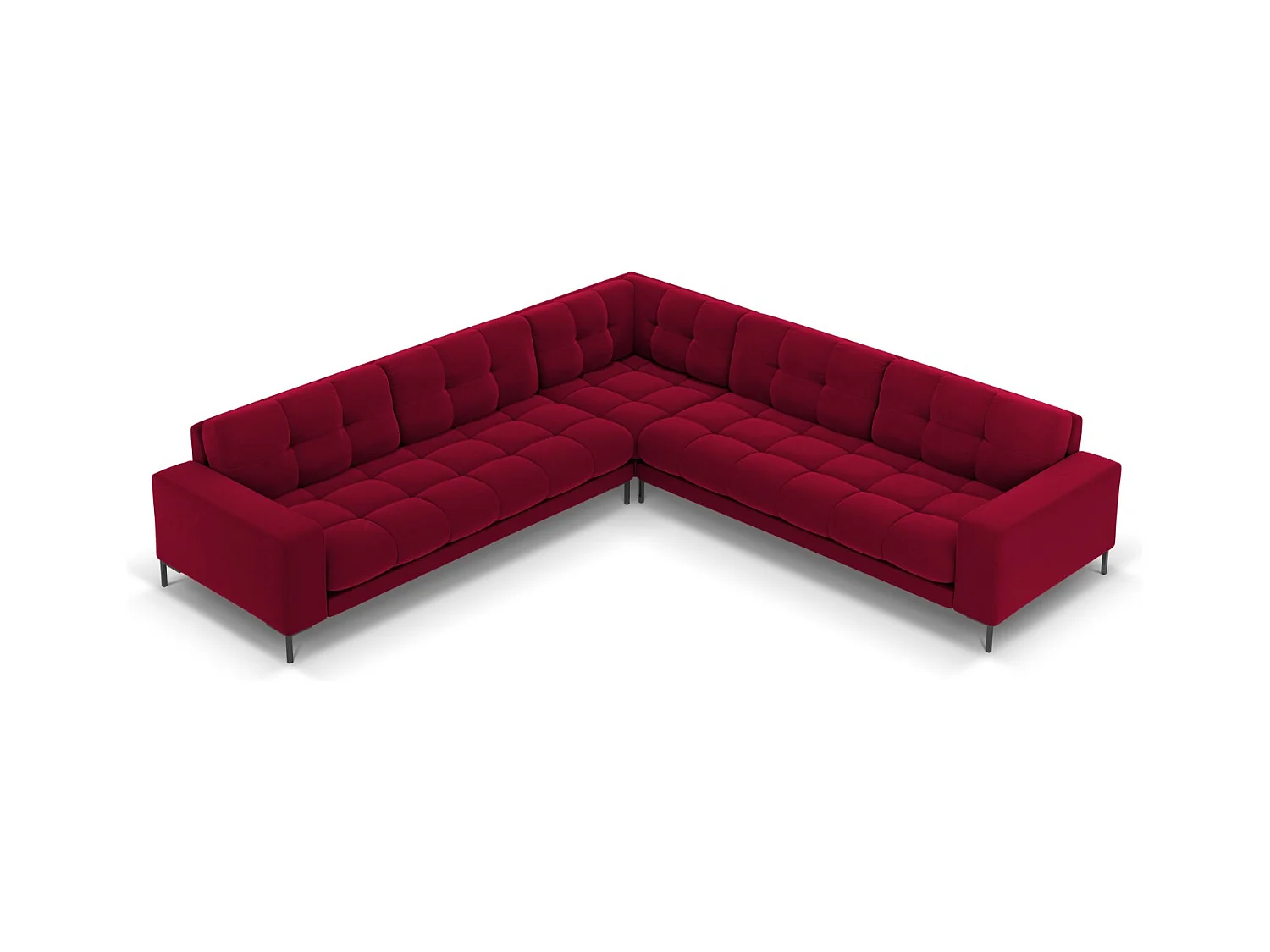 Cosmopolitan Design - Canapé d'angle symétrique "Bali" 6 places en velours rouge - 256x256x75cm