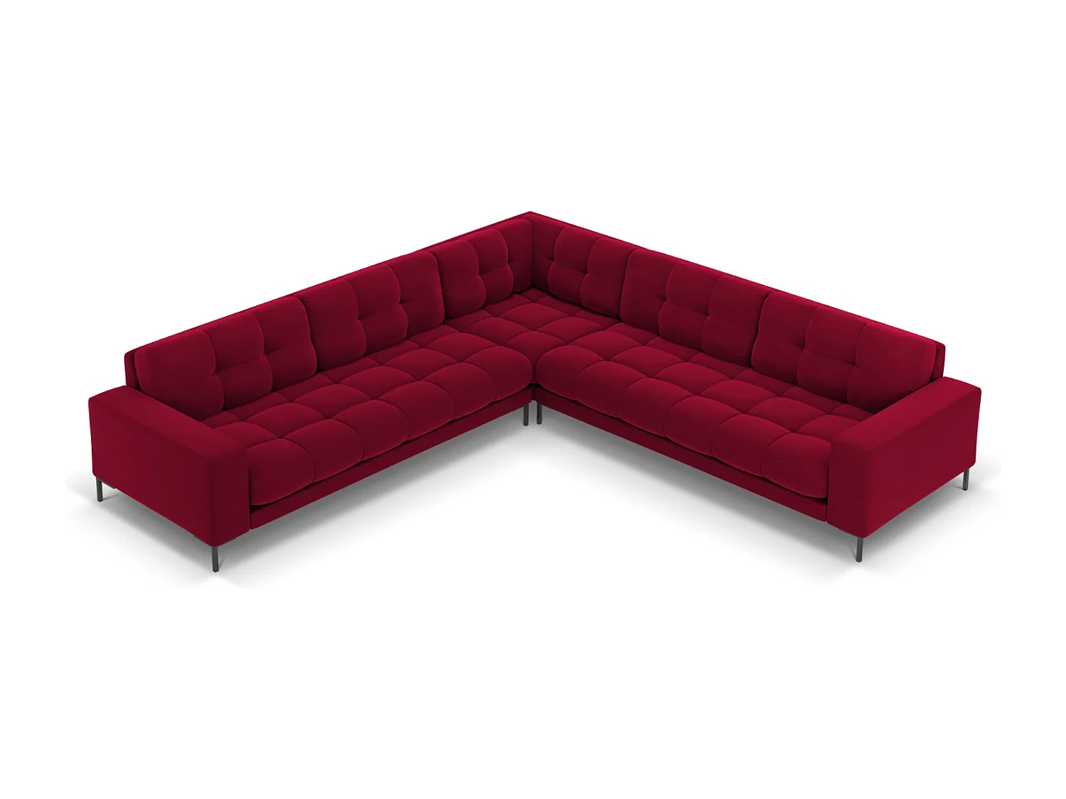 Cosmopolitan Design - Canapé d'angle symétrique "Bali" 6 places en velours rouge - 256x256x75cm
