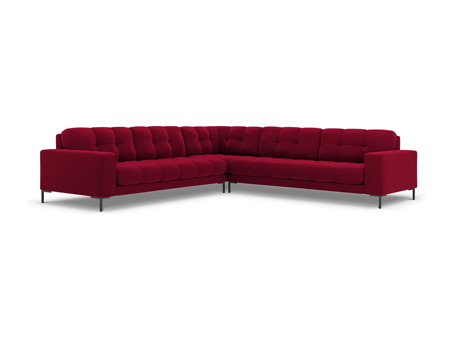 Cosmopolitan Design - Canapé d'angle symétrique "Bali" 6 places en velours rouge - 256x256x75cm