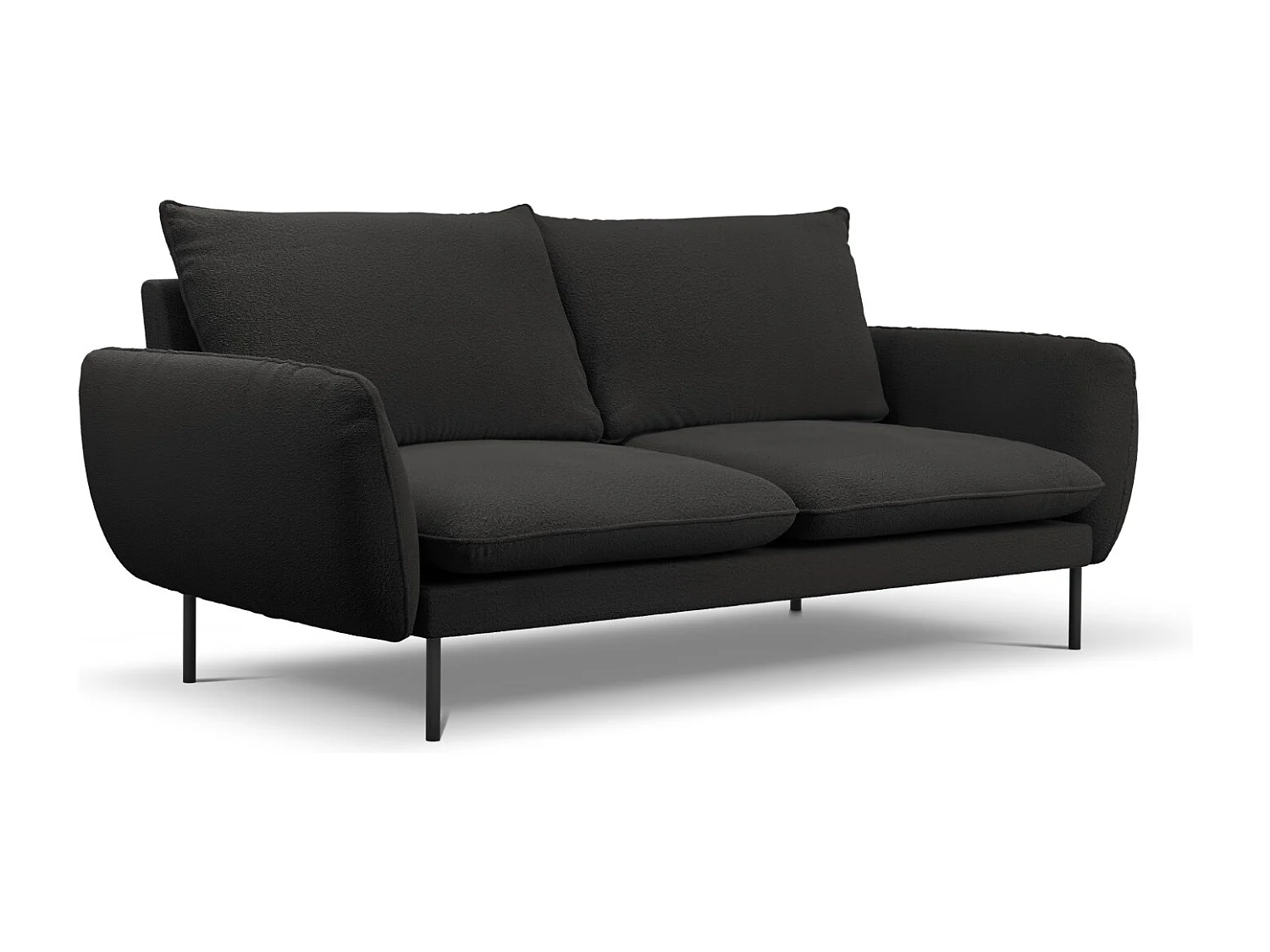 Cosmopolitan Design - Sofá "Vienna" 3 lugares em tecido bouclé preto - 200x92x95cm