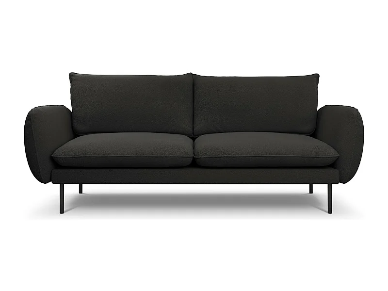 Cosmopolitan Design - Sofá "Vienna" 3 lugares em tecido bouclé preto - 200x92x95cm