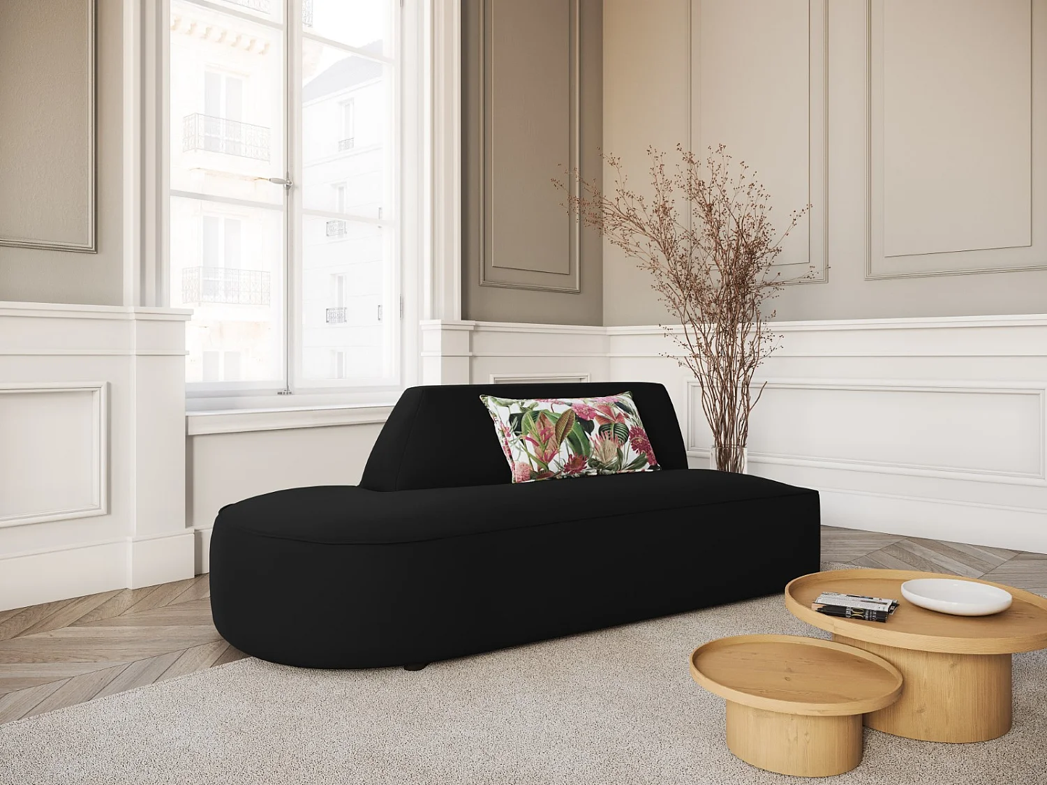 CXL by Christian Lacroix - 2-Sitzer modulares Sofa links "Charles" Sitzer aus Samt schwarz - 181x93x69cm