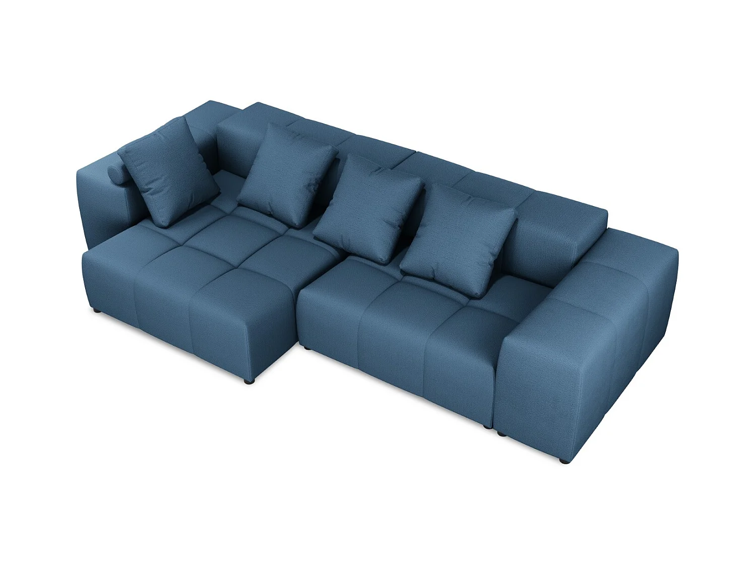Cosmopolitan Design - Canapé d'angle symétrique modulable "Rome" 4 places en tissu structurel bleu foncé - 320x160x75cm