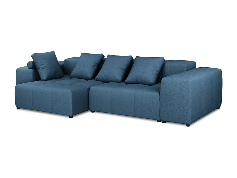 Cosmopolitan Design - Canapé d'angle symétrique modulable "Rome" 4 places en tissu structurel bleu foncé - 320x160x75cm