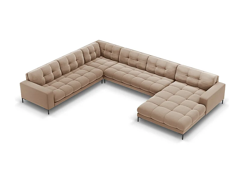 Cosmopolitan Design - Sofá de canto panorâmico à esquerda "Bali" 7 lugares em veludo bege - 327x256x75cm