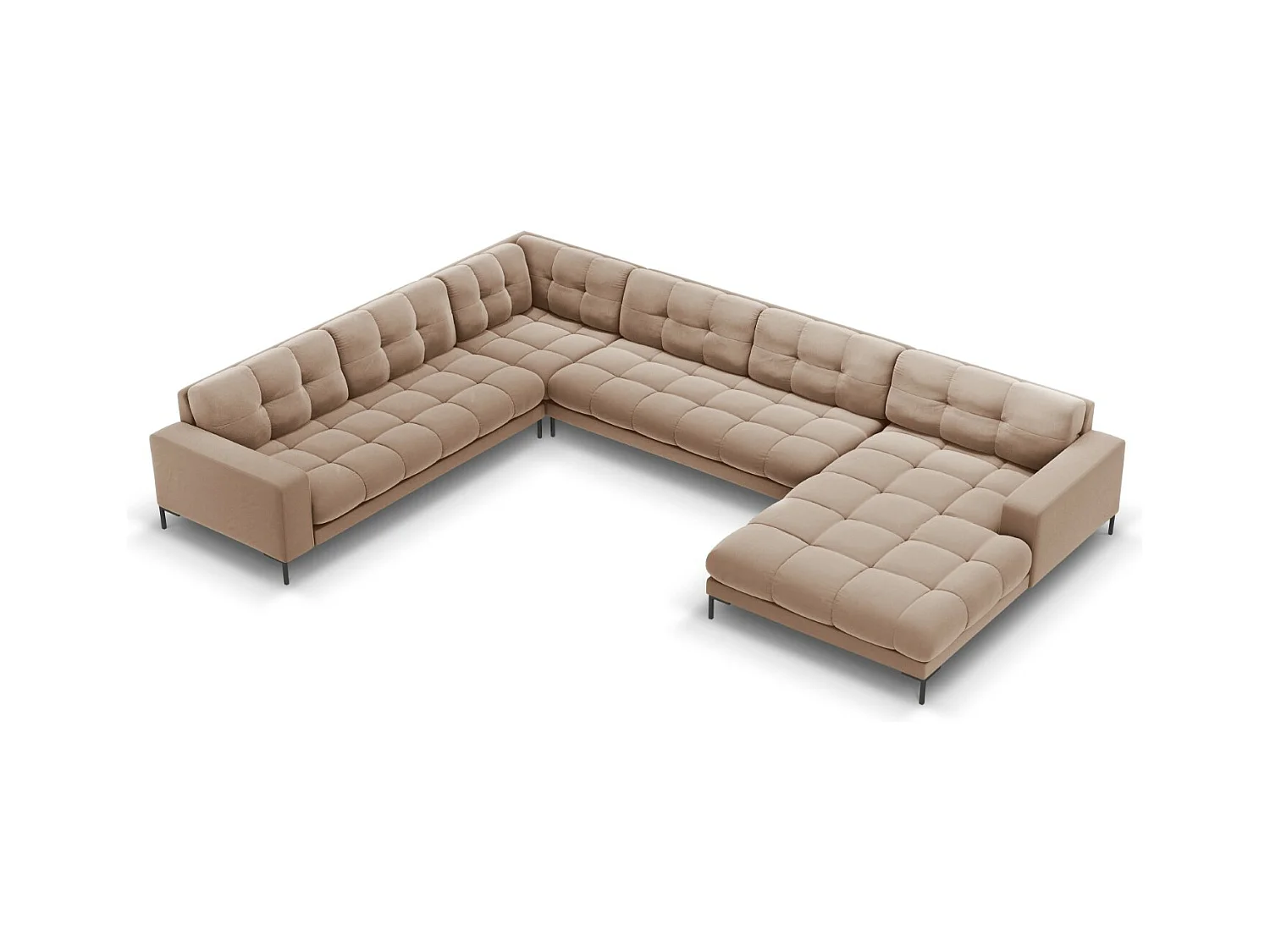 Cosmopolitan Design - Panoramische hoekbank links "Bali" 7 zitplaatsen, Flueel, Beige - 327x256x75cm