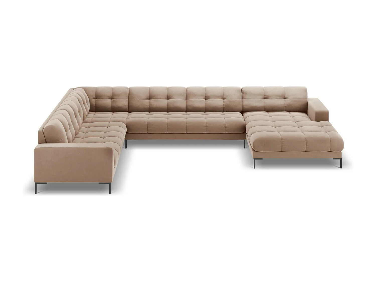 Cosmopolitan Design - Canapé d'angle gauche panoramique "Bali" 7 places en velours beige - 327x256x75cm