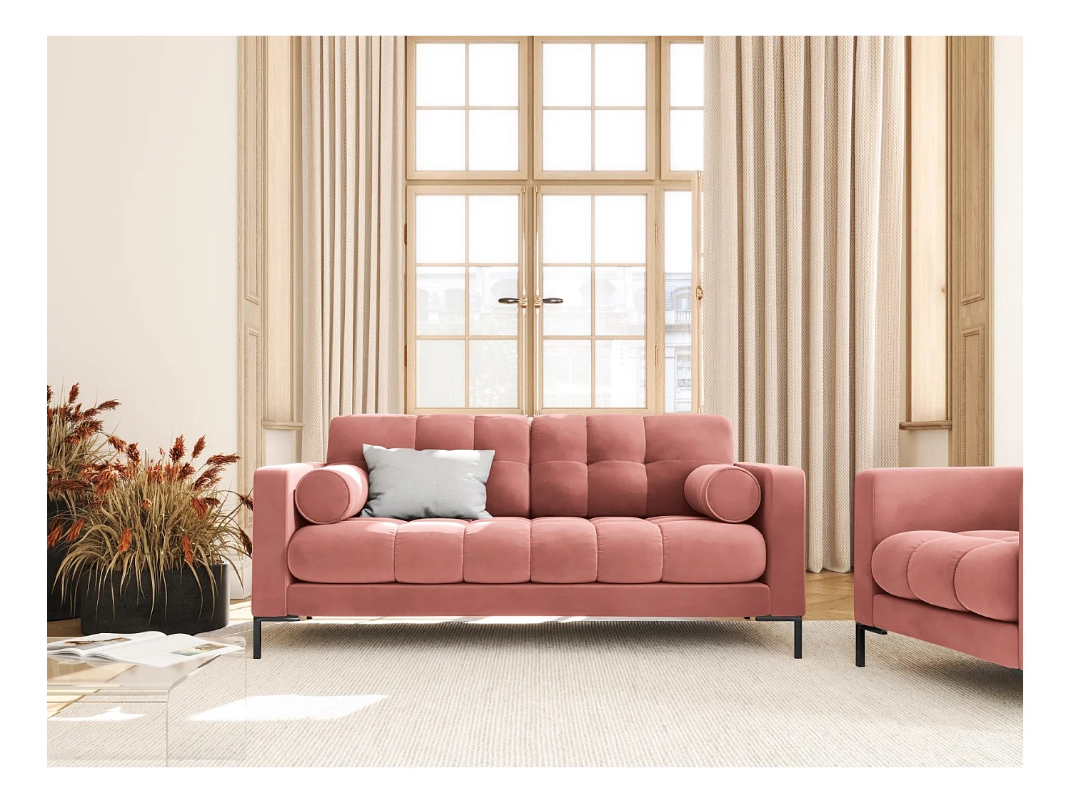 Cosmopolitan Design - Canapé "Bali" 2 places en velours rose - 152x92x75cm