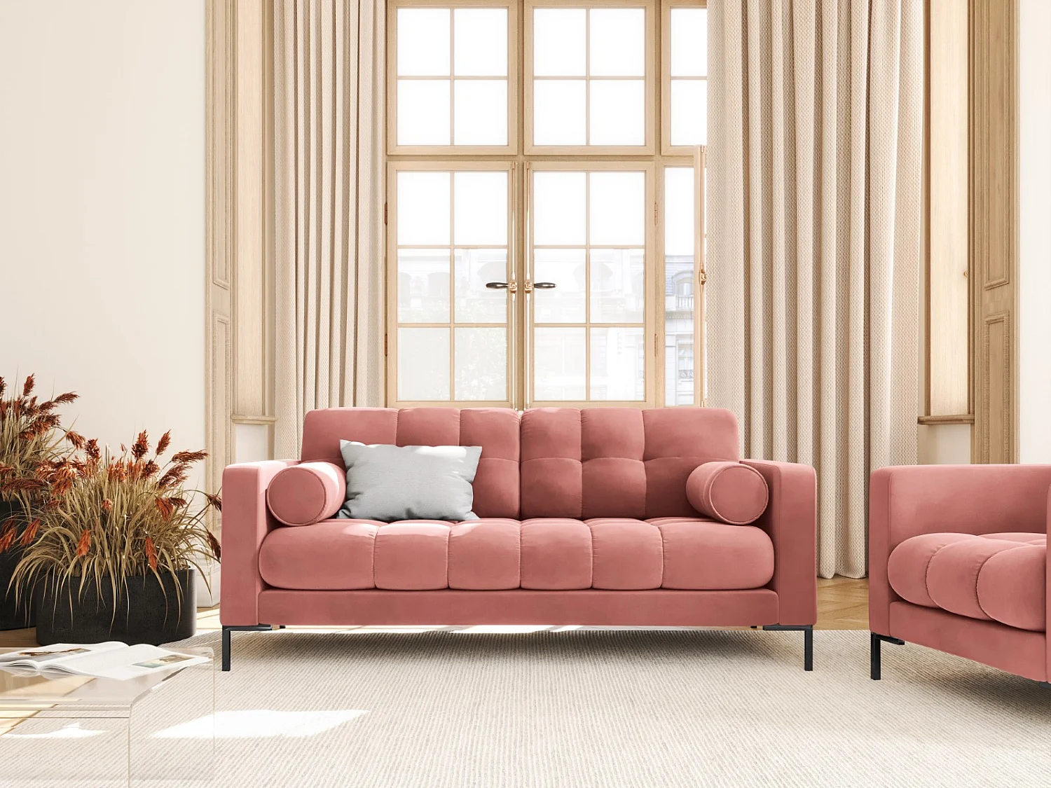 Cosmopolitan Design - Sofá "Bali" 2 lugares em veludo rosa - 152x92x75cm