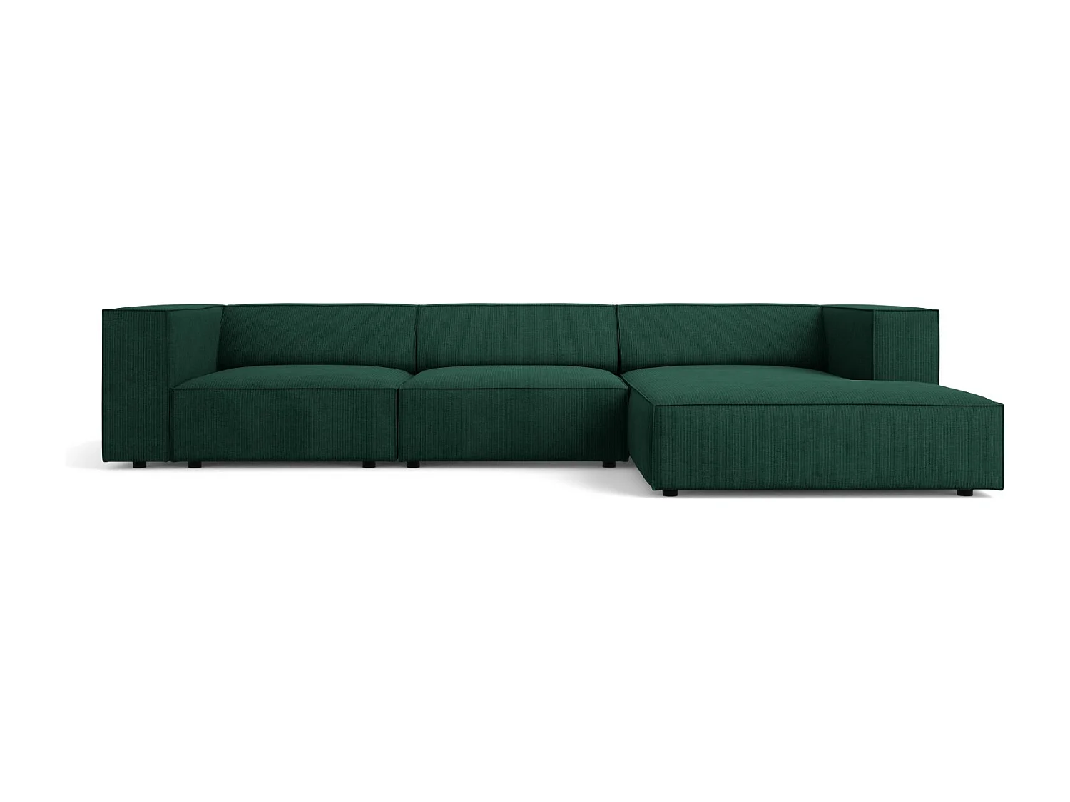 Cosmopolitan Design - Sofá de canto direito "Arendal" 4 lugares em tecido chenille com efeito canelado verde garrafa - 284x166x70cm