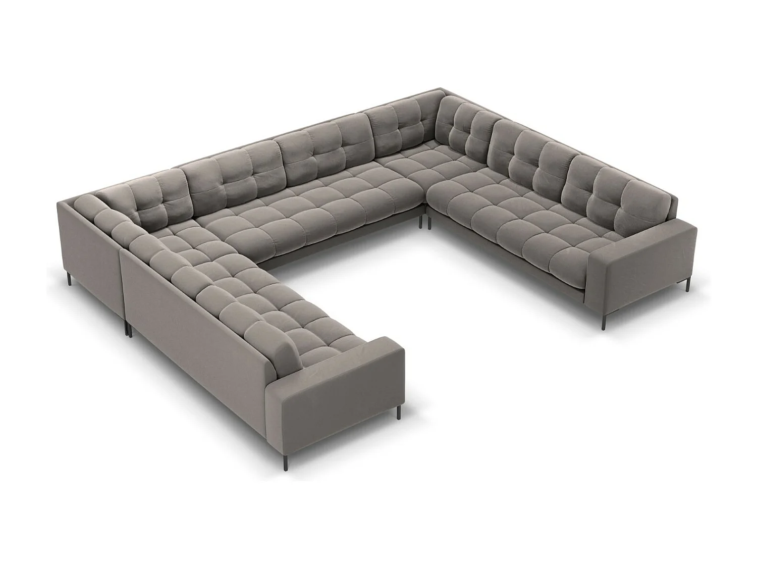 Cosmopolitan Design - Sofá panorámico "Bali" 9 plazas de terciopelo gris claro - 327x256x75cm