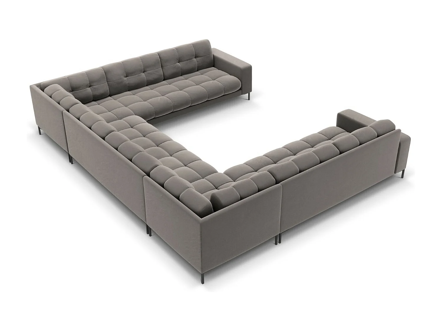 Cosmopolitan Design - Sofá panorámico "Bali" 9 plazas de terciopelo gris claro - 327x256x75cm