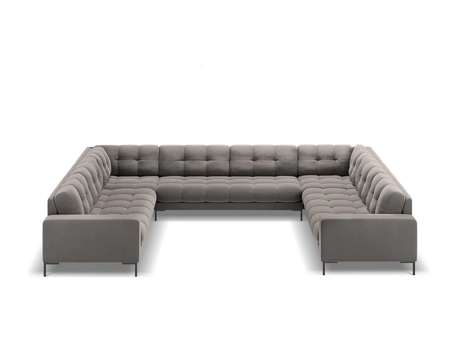 Cosmopolitan Design - Sofá panorâmico "Bali" 9 lugares em veludo cinza claro - 327x256x75cm