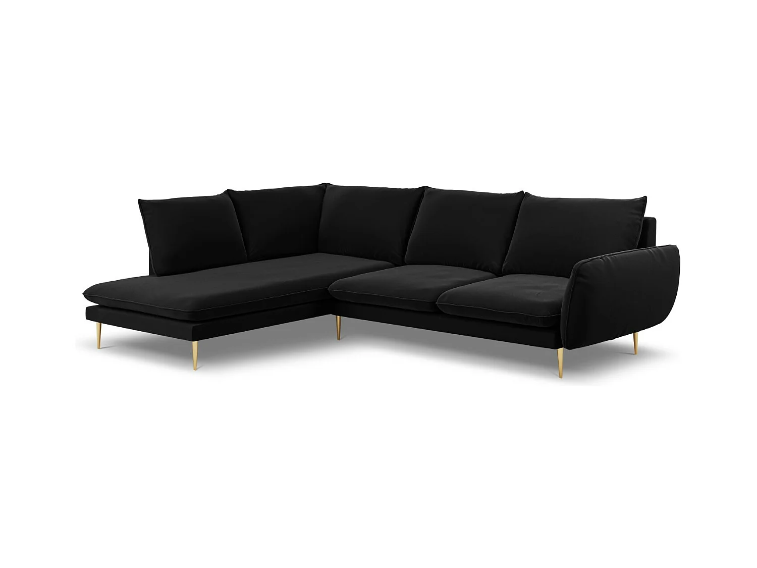 Cosmopolitan Design - Canapé d'angle gauche "Vienna" 6 places en velours noir - 275x185x95cm