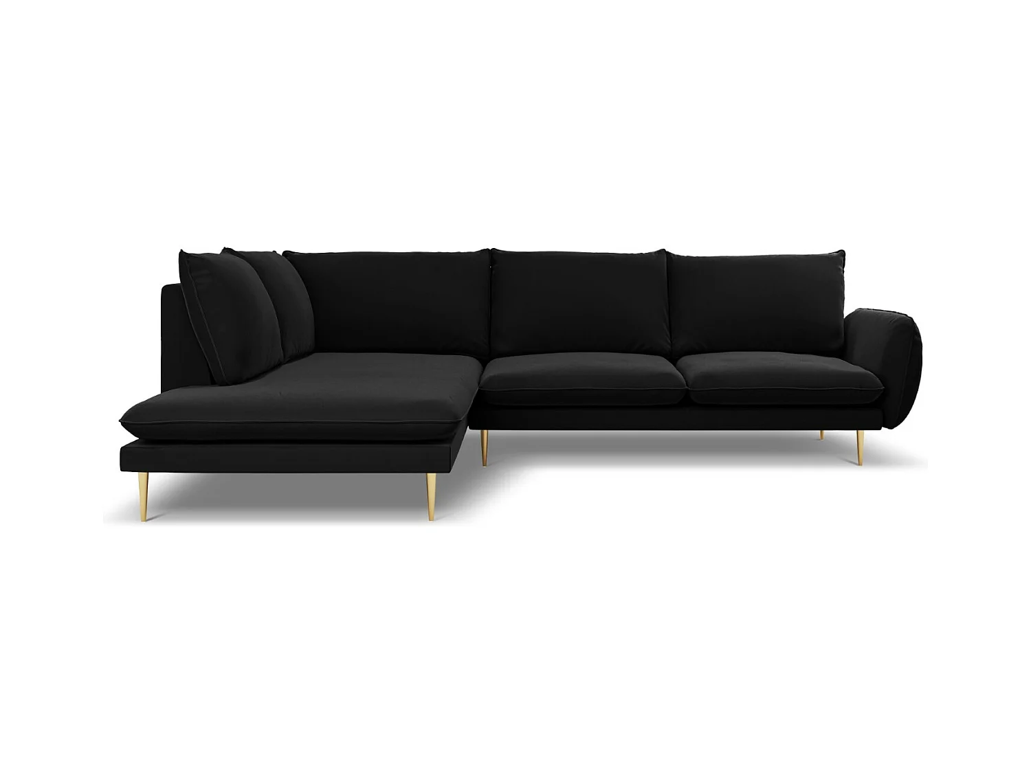 Cosmopolitan Design - Canapé d'angle gauche "Vienna" 6 places en velours noir - 275x185x95cm