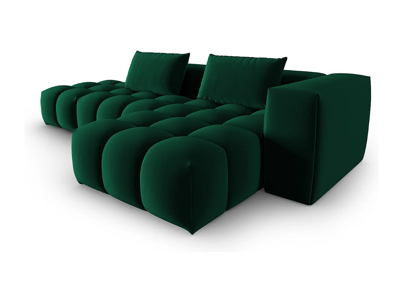 CXL by Christian Lacroix - Canapé d'angle droit modulable "Lorella" 4 places en velours vert bouteille - 265x145x70cm