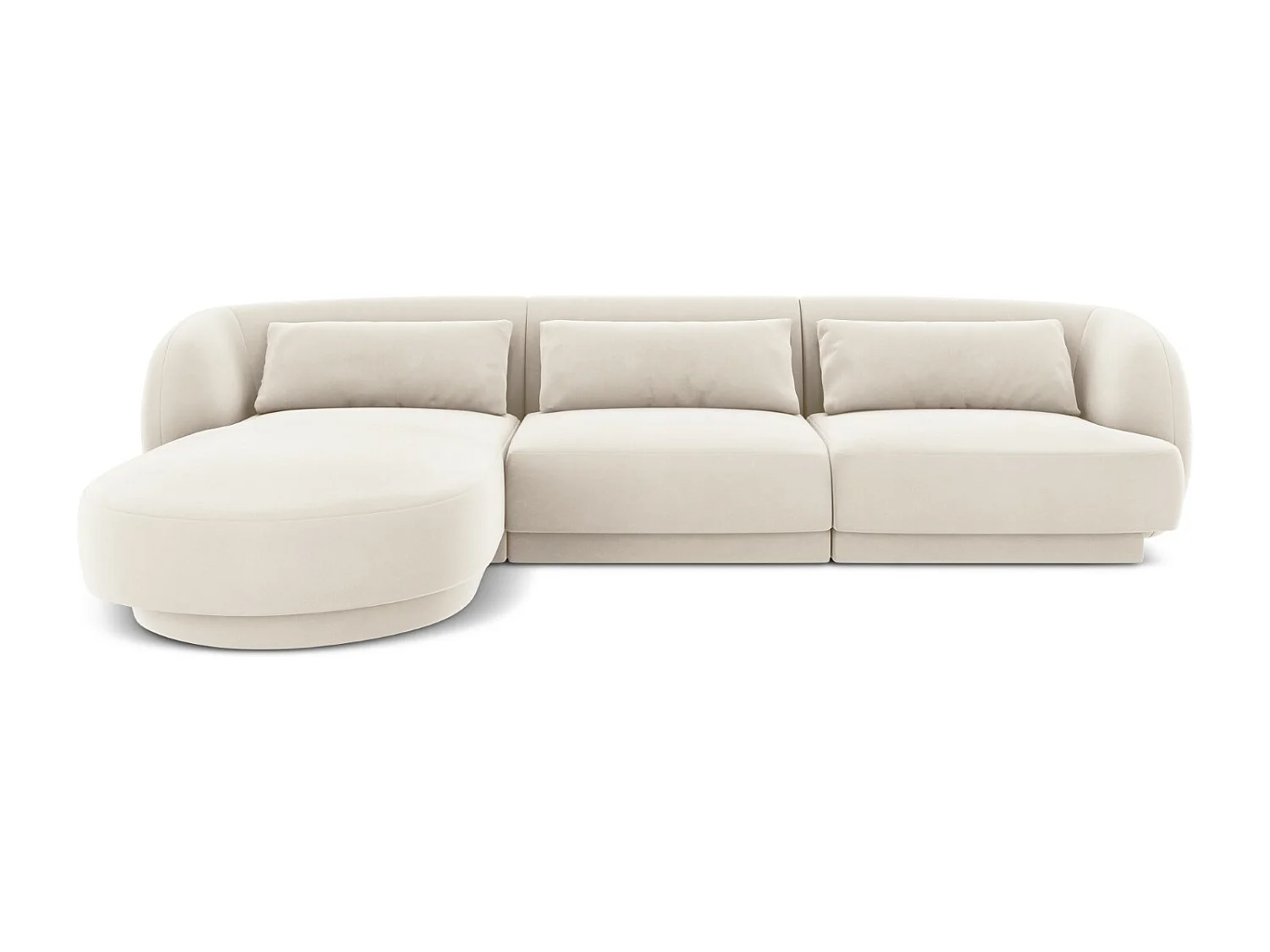 Cosmopolitan Design - 4-Sitzer Ecksofa links "Tulum" aus Samt leichtes beige - 255x156x70cm