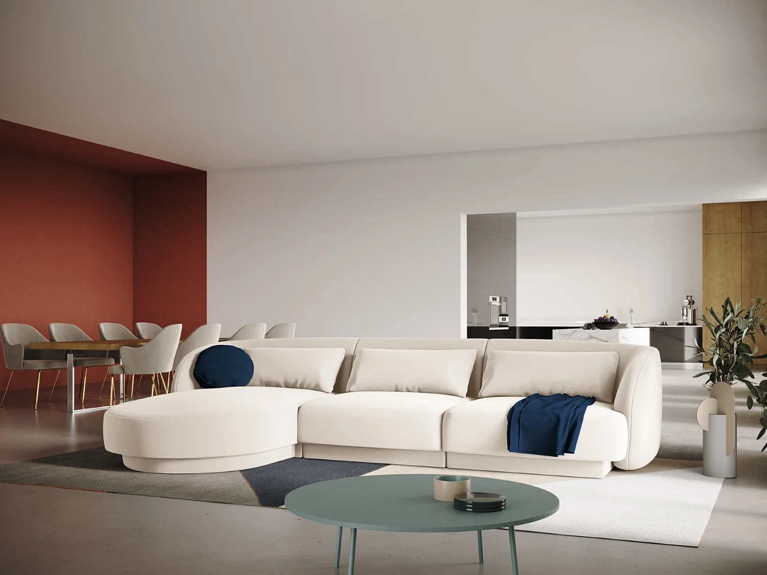 Cosmopolitan Design - Sofá de canto esquerdo "Tulum" 4 lugares em veludo bege claro - 255x156x70cm