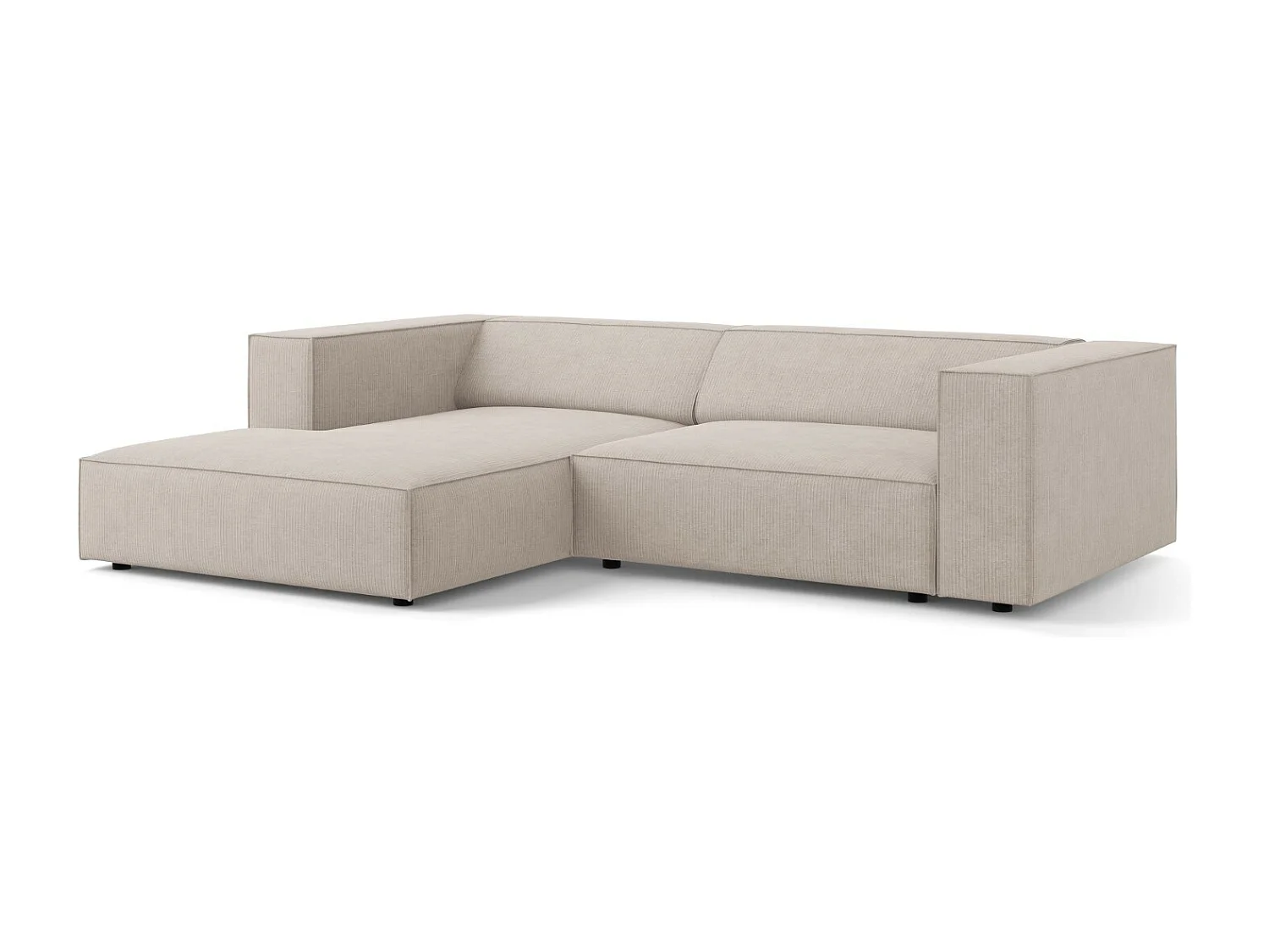 Cosmopolitan Design - Sofá de canto esquerdo "Arendal" 3 lugares em tecido chenille com efeito canelado bege escuro - 224x166x70cm