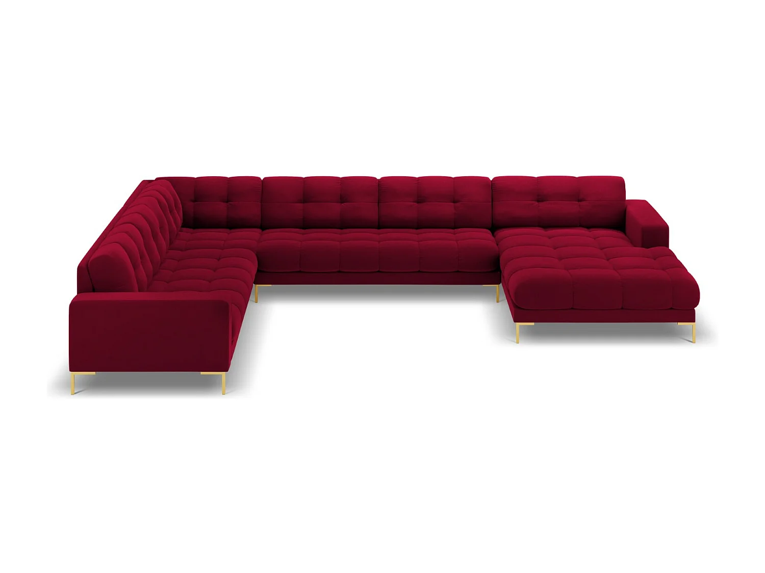 Cosmopolitan Design - Canapé d'angle gauche panoramique "Bali" 7 places en velours rouge - 327x256x75cm