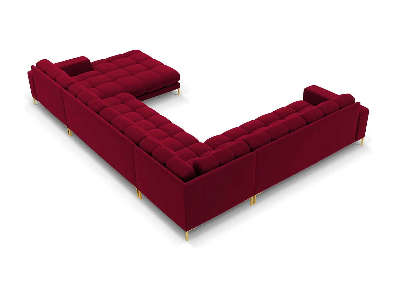 Cosmopolitan Design - Canapé d'angle gauche panoramique "Bali" 7 places en velours rouge - 327x256x75cm