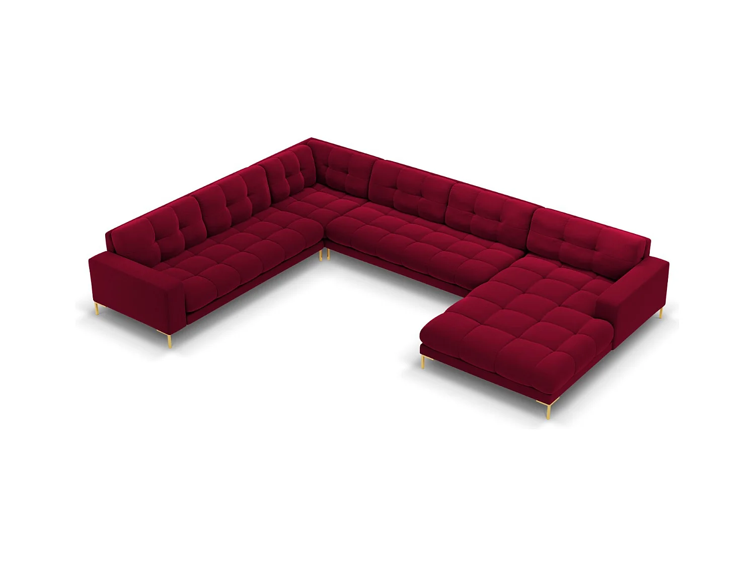Cosmopolitan Design - Panoramische hoekbank links "Bali" 7 zitplaatsen, Flueel, Rood - 327x256x75cm