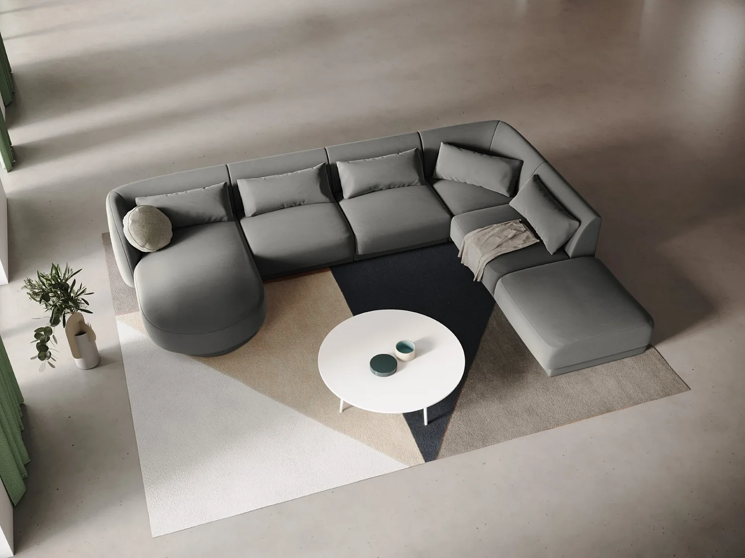 Cosmopolitan Design - Sofá esquinero panorámico derecho "Tulum" 6 plazas de terciopelo gris claro - 330x255x70cm