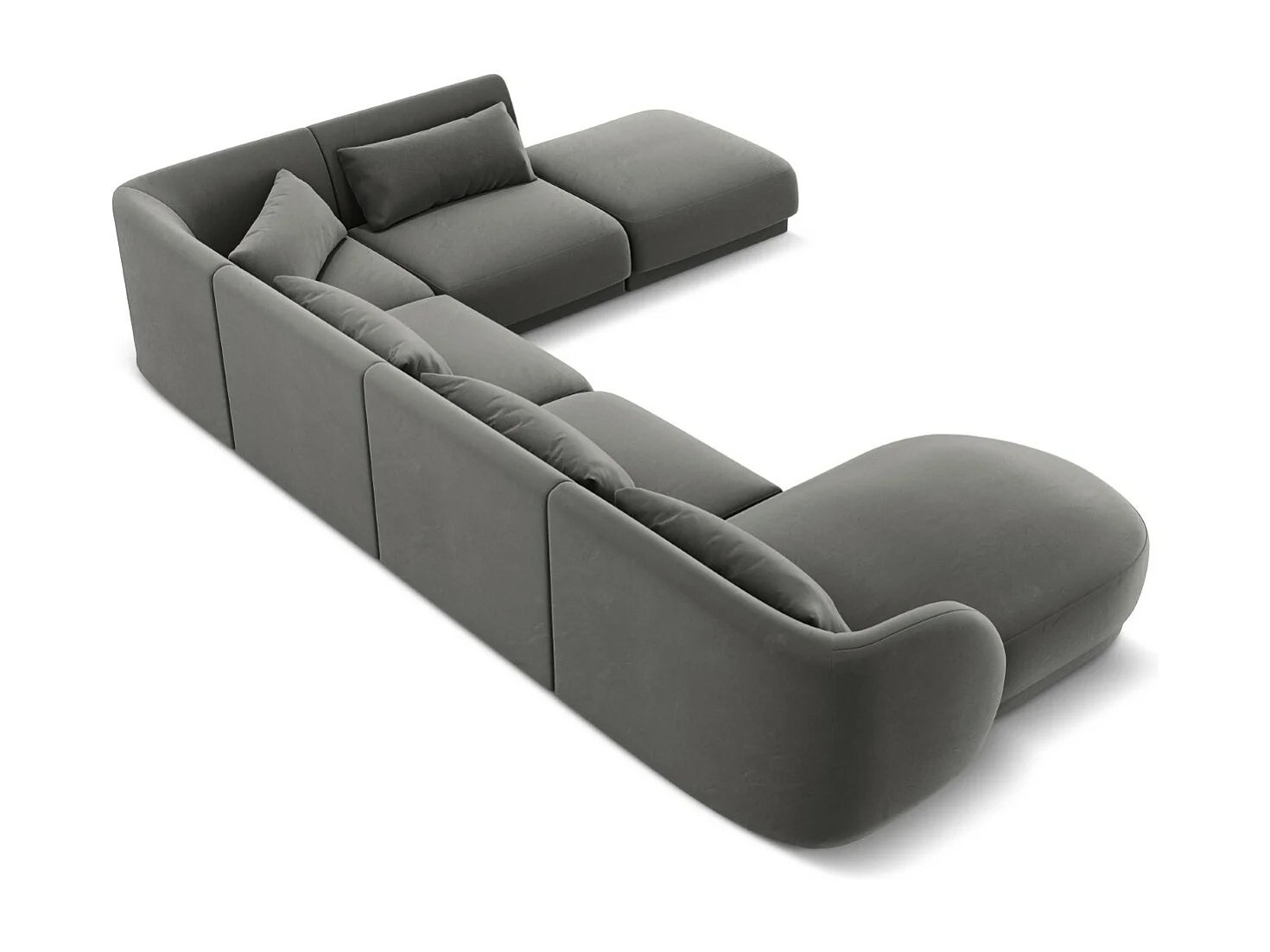 Cosmopolitan Design - Canapé d'angle droit panoramique "Tulum" 6 places en velours gris clair - 330x255x70cm