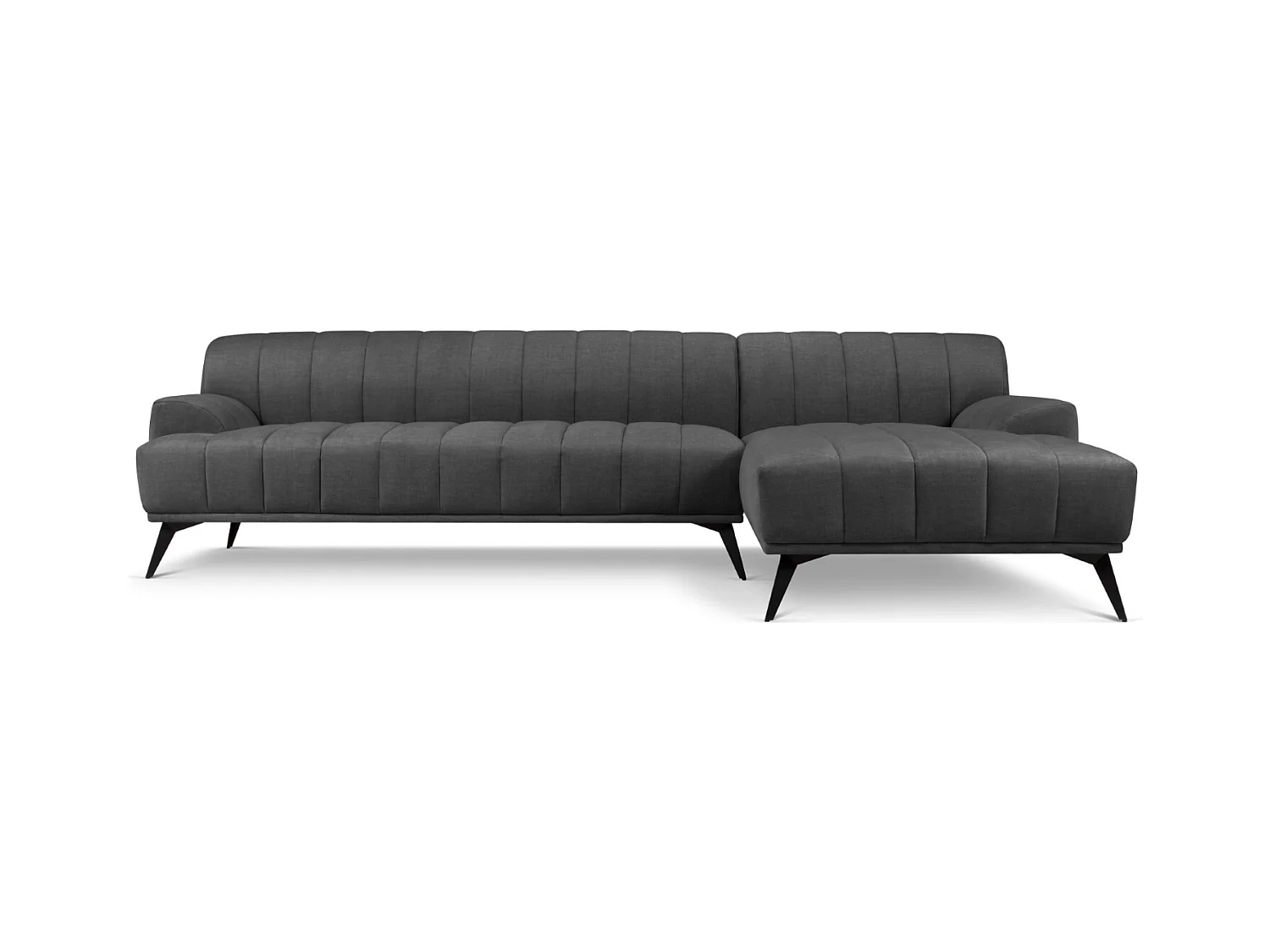 CXL by Christian Lacroix - Canapé d'angle droit "Rita" 5 places en velours gris foncé - 289x185x77cm