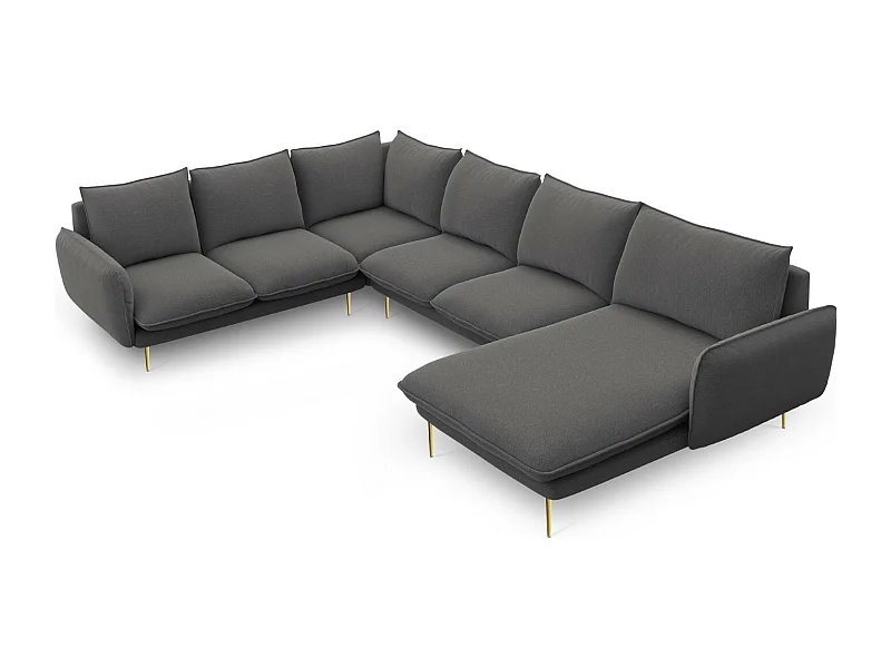 Cosmopolitan Design - Panoramische hoekbank links "Vienna" 7 zitplaatsen, Structurele stof, Donkergrijs - 330x235x95cm