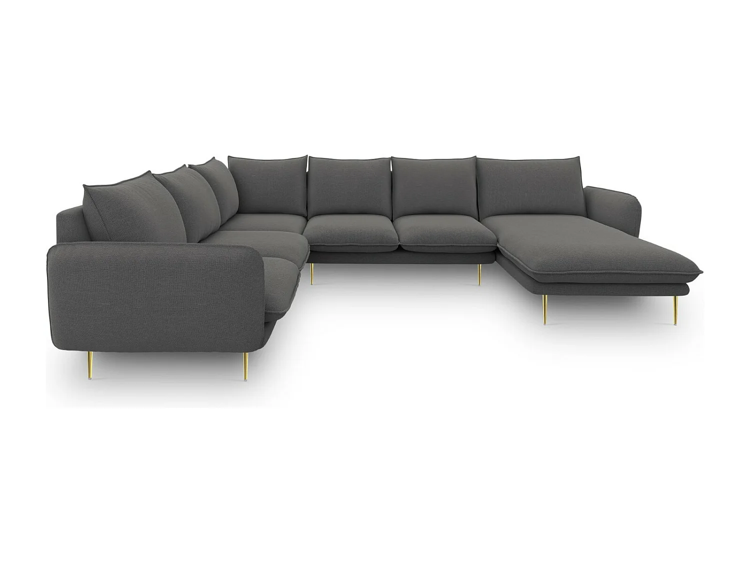 Cosmopolitan Design - Divano panoramico sinistro "Vienna" 7 posti in tessuto strutturato grigio scuro - 330x235x95cm