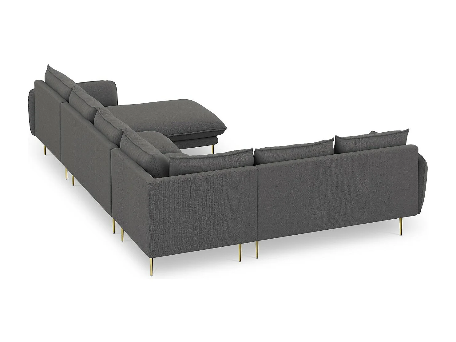 Cosmopolitan Design - Divano panoramico sinistro "Vienna" 7 posti in tessuto strutturato grigio scuro - 330x235x95cm
