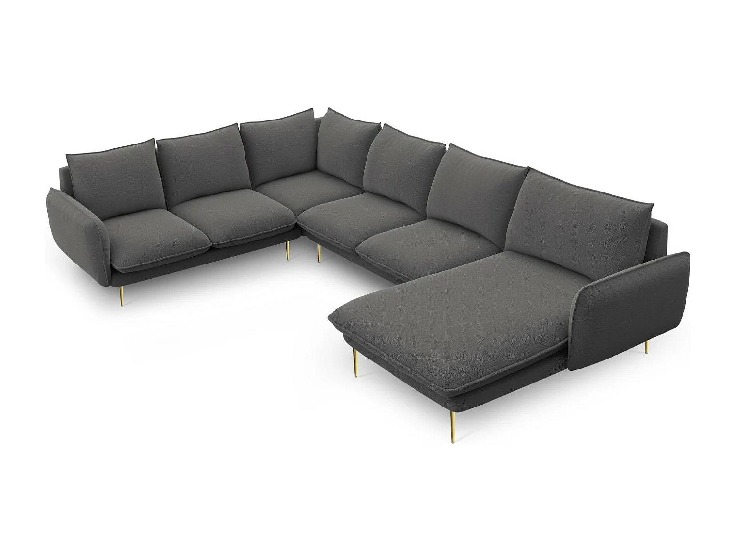 Cosmopolitan Design - Sofá de canto panorâmico à esquerda "Vienna" 7 lugares em tecido estrutural cinza escuro - 330x235x95cm