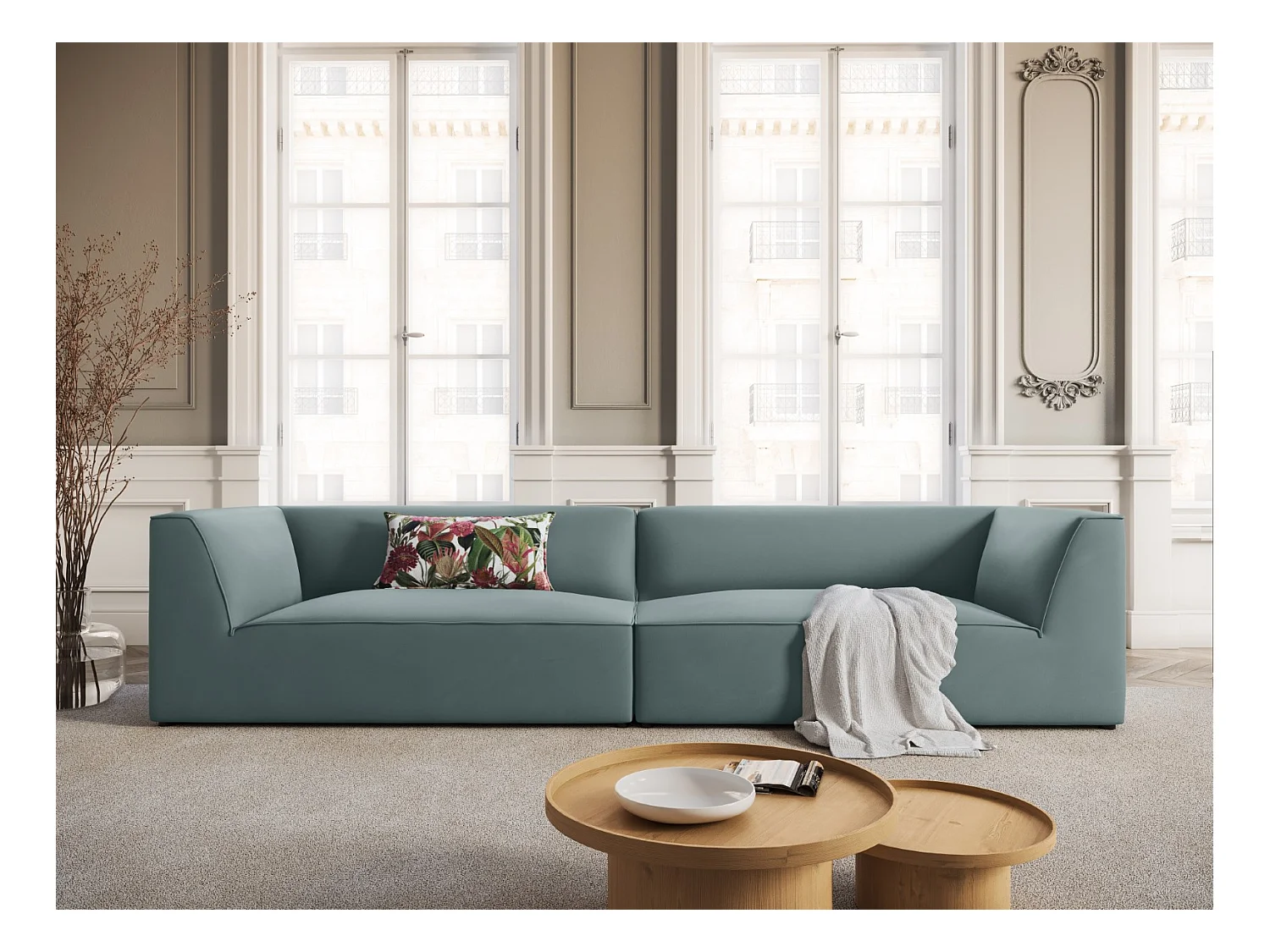 CXL by Christian Lacroix - Canapé "Charles" 4 places en velours menthe - 302x93x69cm