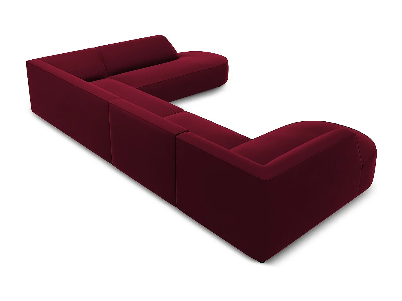 CXL by Christian Lacroix - Sofá de canto direito panorâmico "Charles" 7 lugares em veludo vermelho - 366x273x69cm