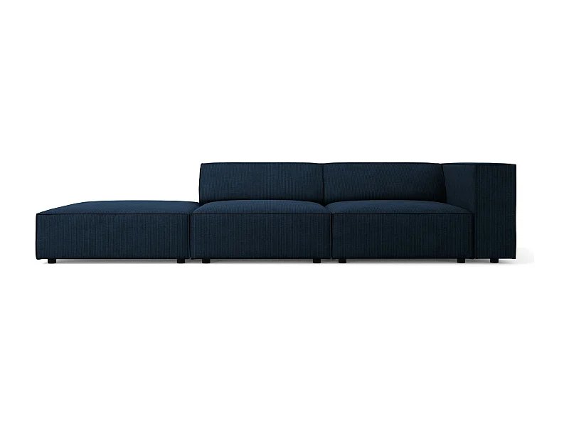 Cosmopolitan Design - Sofa bok lewy, "Arendal" 4 miejsca szenil z efektem prążkowania, błękit królewski - 262x102x70cm
