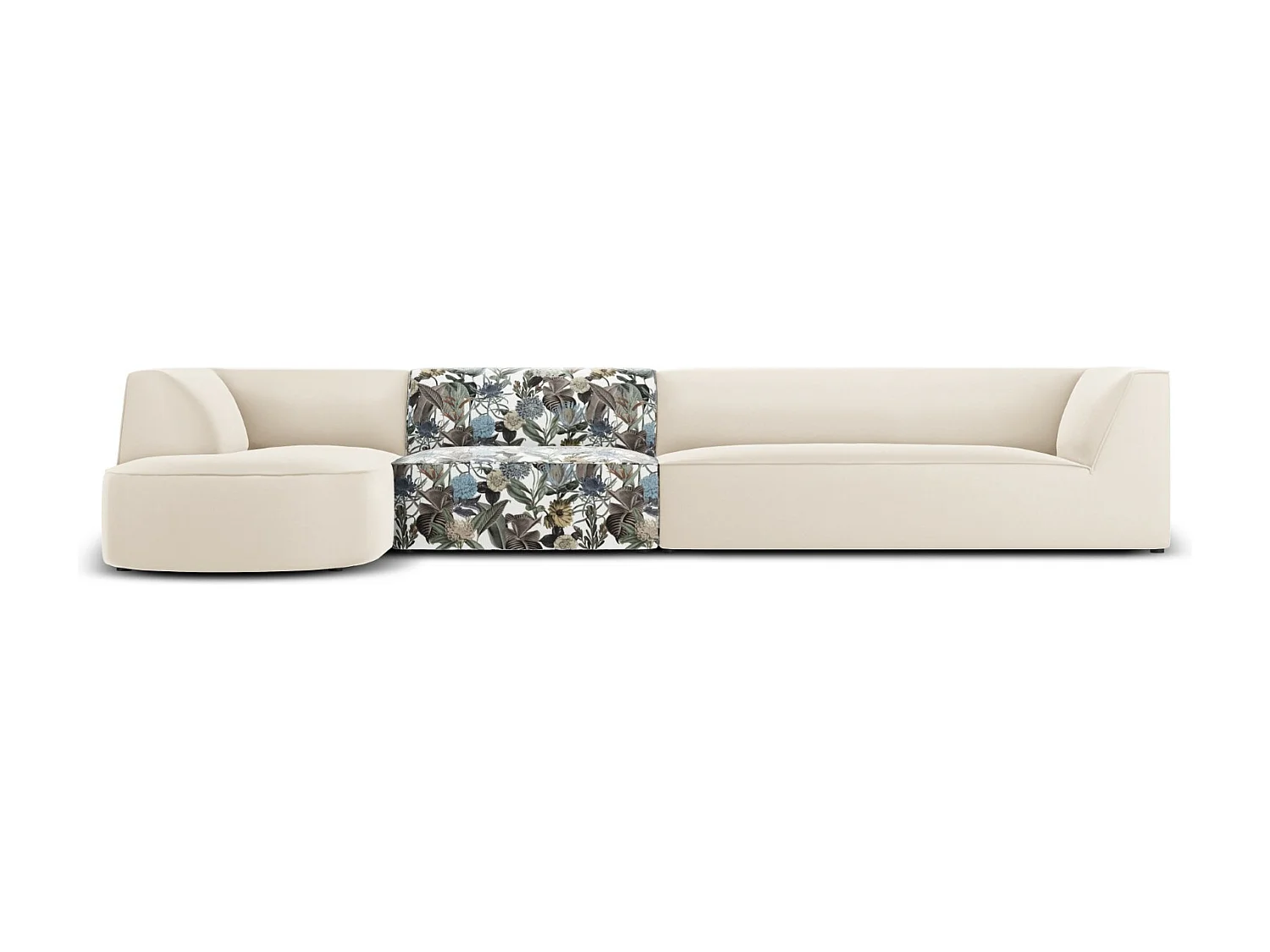 CXL by Christian Lacroix - Canapé d'angle gauche "Charles" 5 places en velours motif de jardin bleu clair,beige - 366x180x69cm