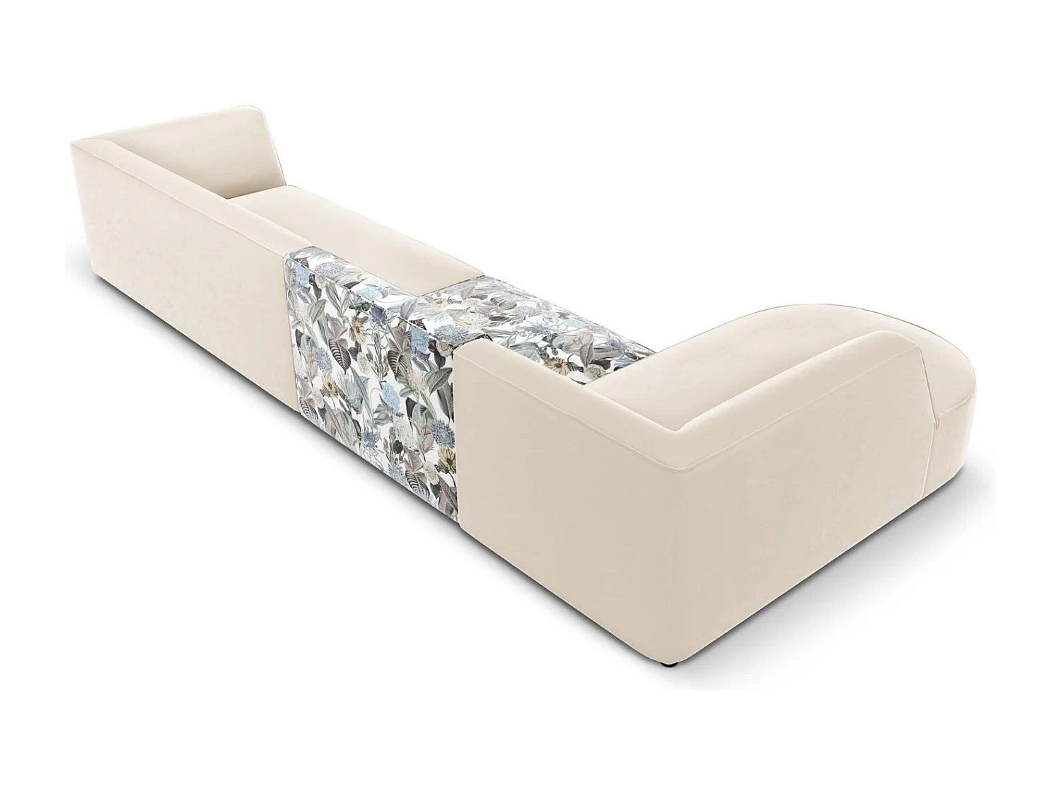 CXL by Christian Lacroix - Canapé d'angle gauche "Charles" 5 places en velours motif de jardin bleu clair,beige - 366x180x69cm