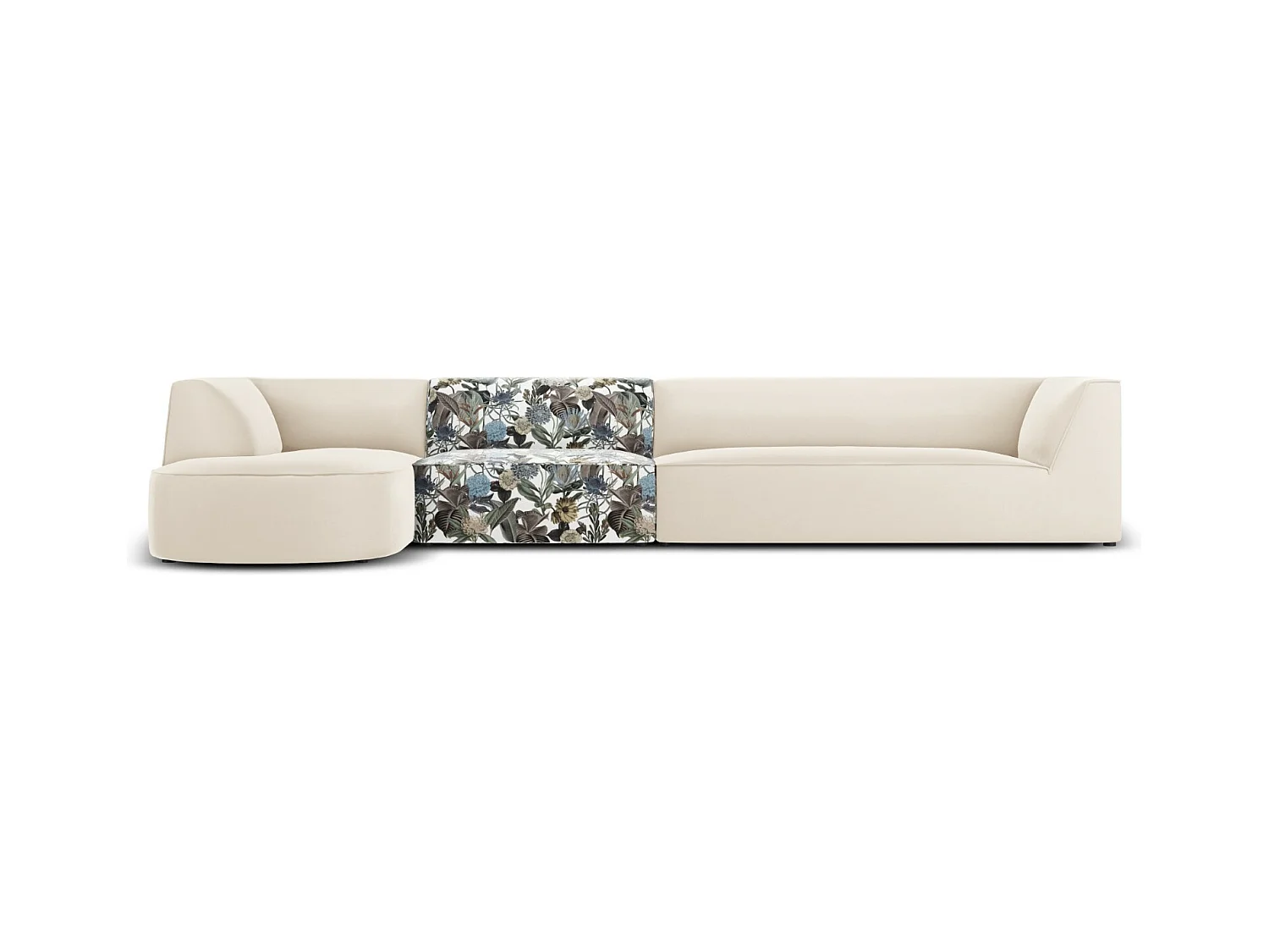 CXL by Christian Lacroix - Linker hoekbank "Charles" 5 zitplaatsen, Flueel, lichtblauw, beige tuinpatroon - 366x180x69cm