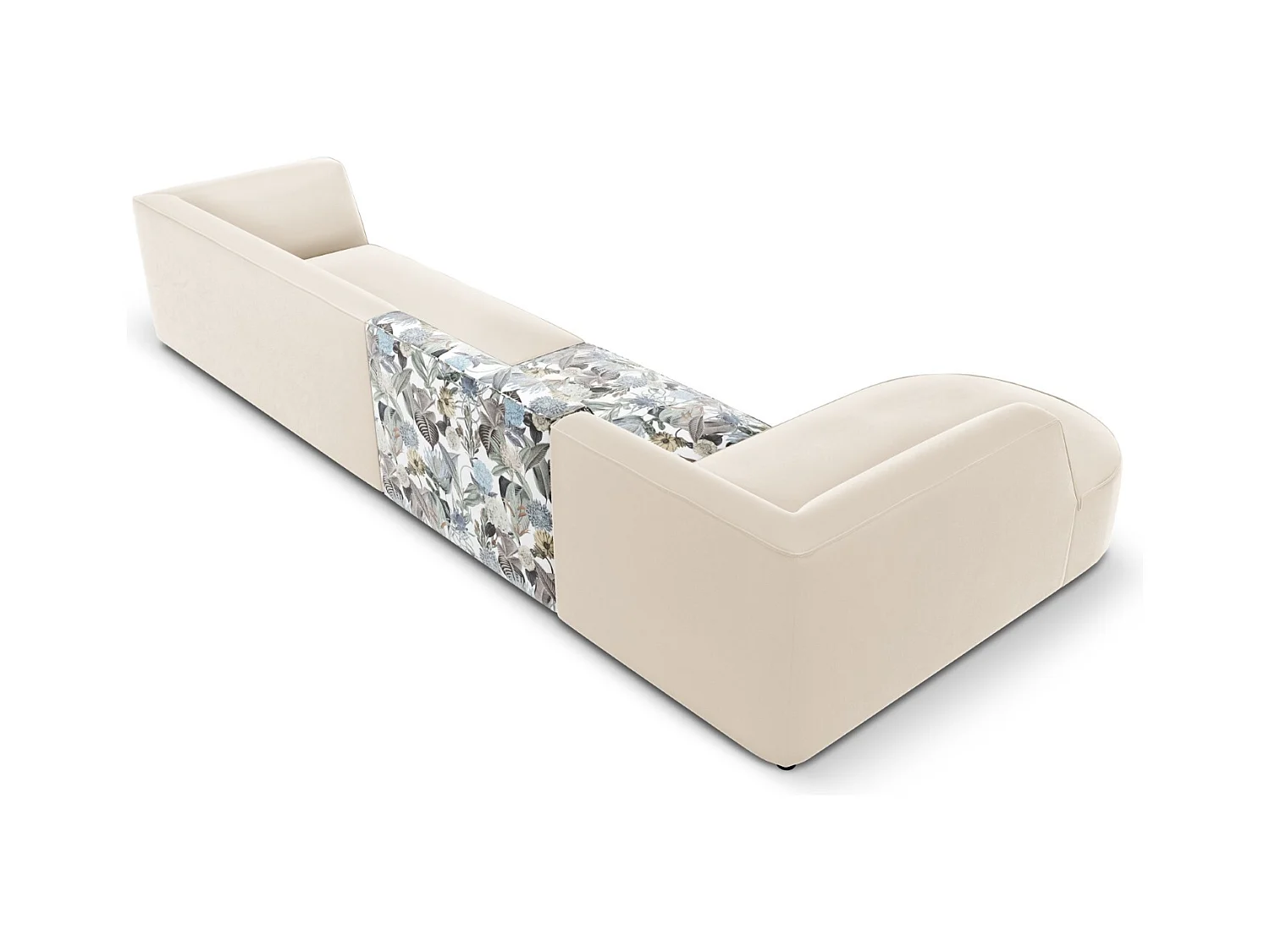 CXL by Christian Lacroix - Linker hoekbank "Charles" 5 zitplaatsen, Flueel, lichtblauw, beige tuinpatroon - 366x180x69cm