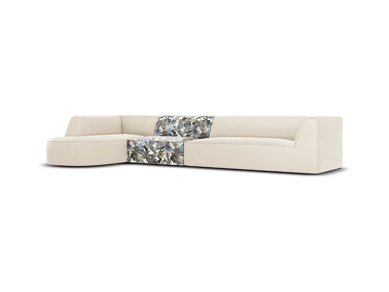 CXL by Christian Lacroix - Linker hoekbank "Charles" 5 zitplaatsen, Flueel, lichtblauw, beige tuinpatroon - 366x180x69cm