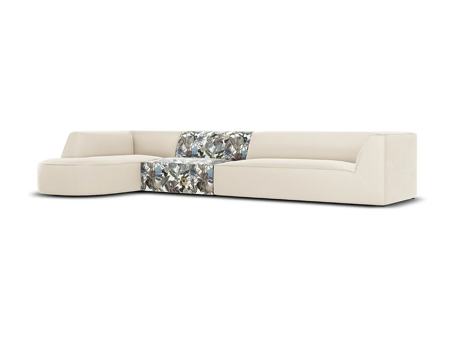 CXL by Christian Lacroix - Linker hoekbank "Charles" 5 zitplaatsen, Flueel, lichtblauw, beige tuinpatroon - 366x180x69cm