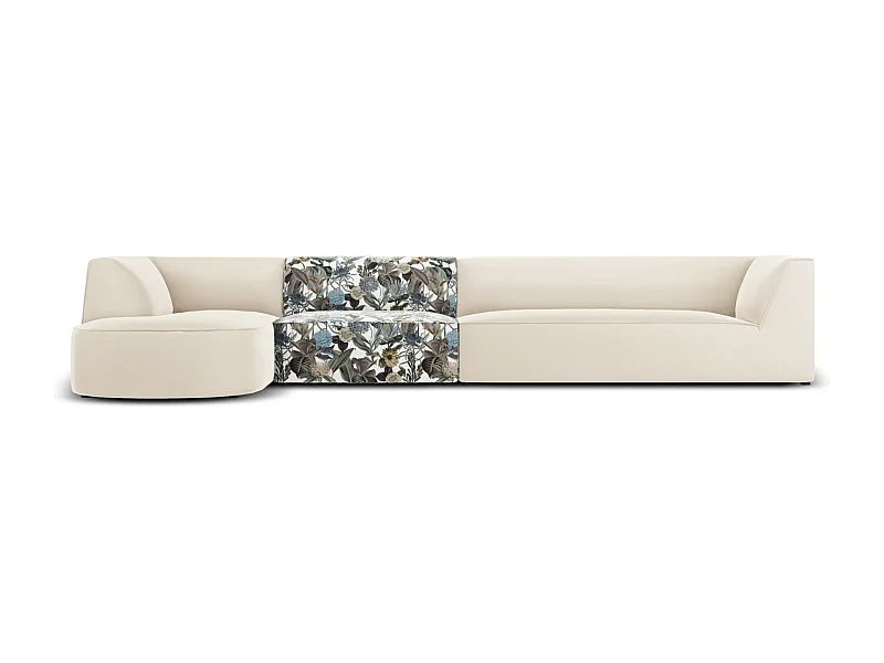 CXL by Christian Lacroix - Linker hoekbank "Charles" 5 zitplaatsen, Flueel, lichtblauw, beige tuinpatroon - 366x180x69cm