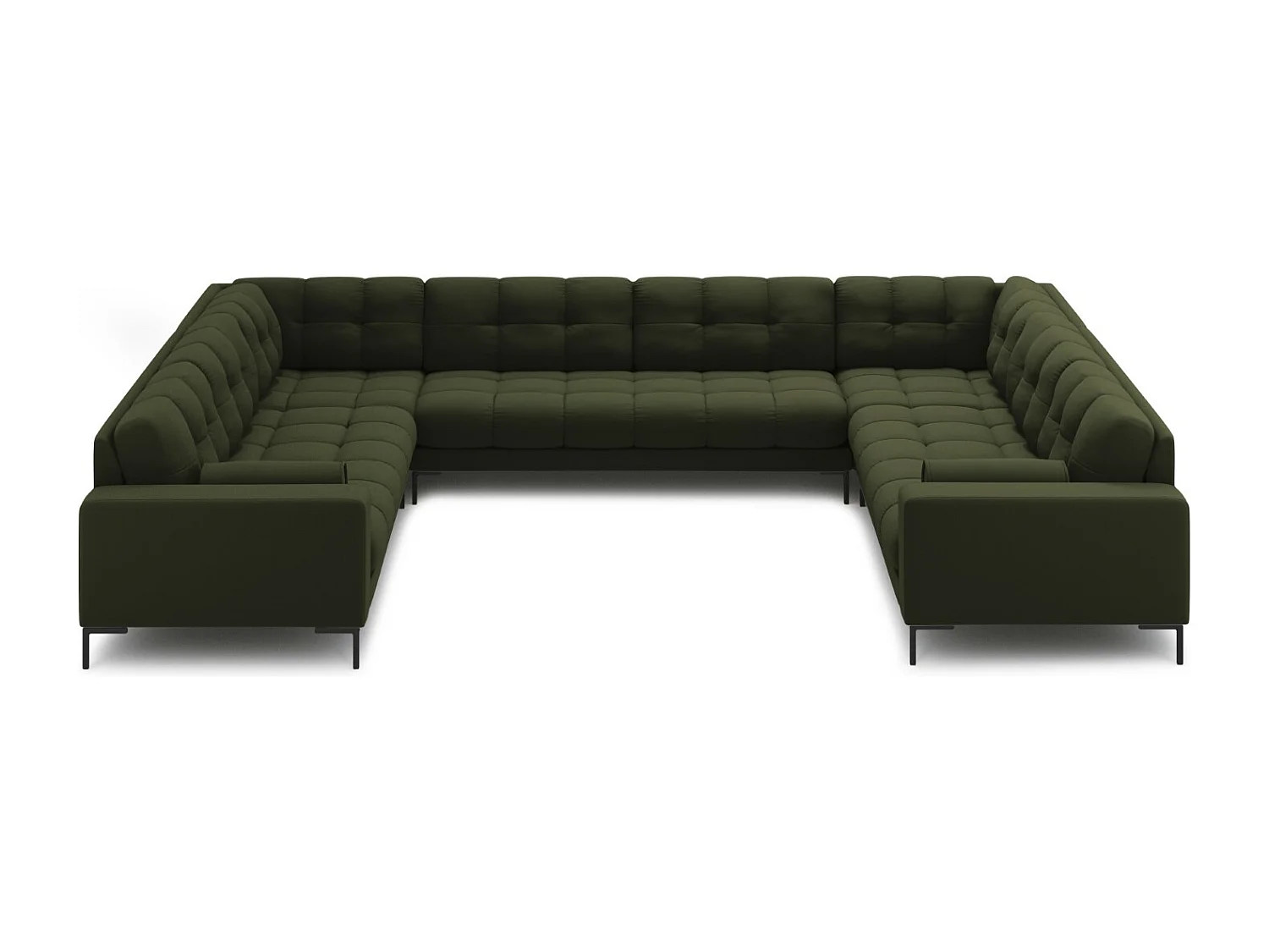 Cosmopolitan Design - Sofá panorâmico "Bali" 9 lugares em tecido estrutural verde - 327x256x75cm