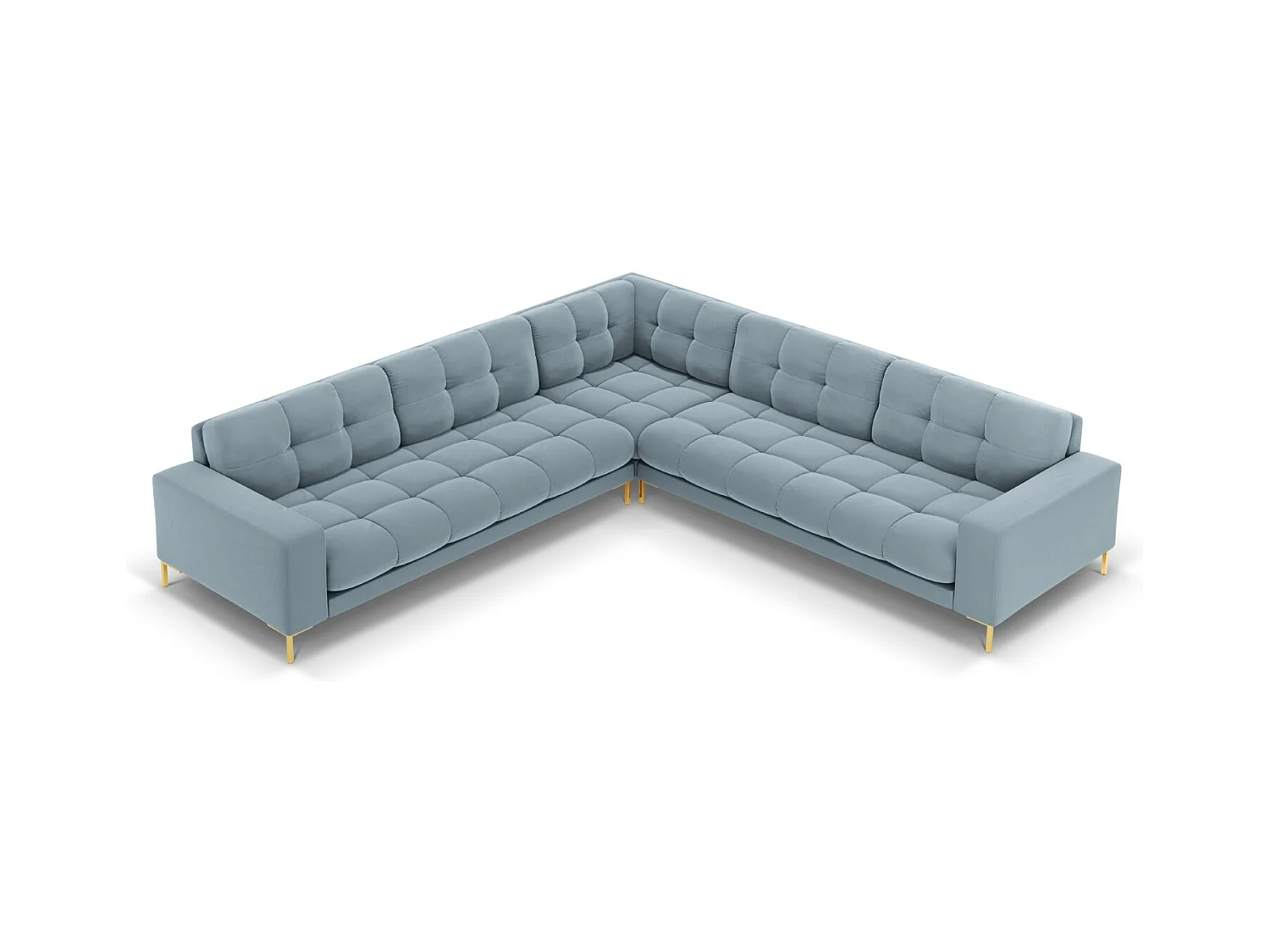 Cosmopolitan Design - Canapé d'angle symétrique "Bali" 6 places en velours bleu clair - 256x256x75cm